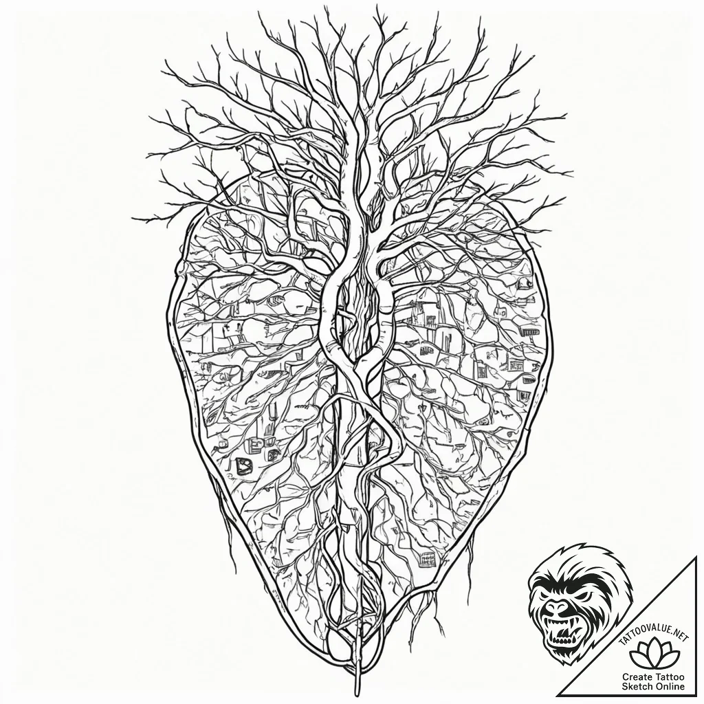Tattoo design for a leg, the circulatory syst... - tattoo sketch (№1751751488_0, 05.07.2025 21:38) — tattoovalue.net