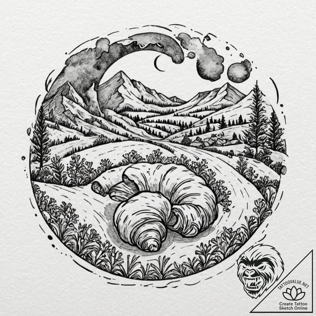 Tattoo design for an arm, a croissant, but it... - tattoo sketch (№1751751658_0, 05.07.2025 21:40) — tattoovalue.net
