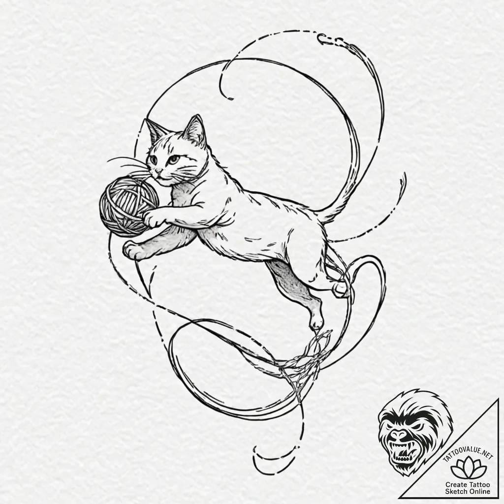 Tattoo design for a leg wrap, a cat chasing a... - tattoo sketch (№1751751744_0, 05.07.2025 21:42) — tattoovalue.net