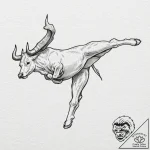 Tattoo design for a calf, a character in mid-… – tattoo sketch (№1751752080_0, 05.07.2025 21:48) — tattoovalue.net