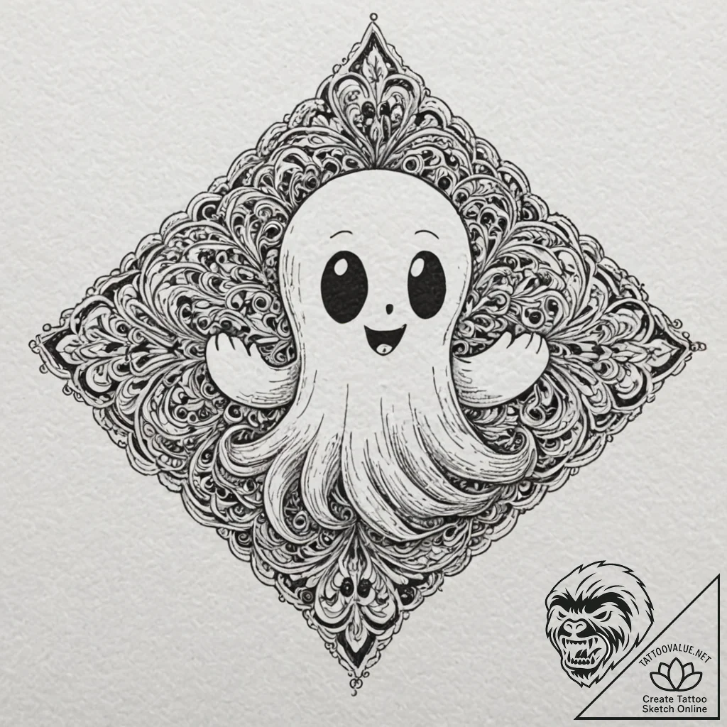 Tiny tattoo design, a tiny, friendly ghost, w... - tattoo sketch (№1751752247_0, 05.07.2025 21:50) — tattoovalue.net