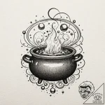 Tiny tattoo design, a tiny cauldron, with a f… – tattoo sketch (№1751752584_0, 05.07.2025 21:56) — tattoovalue.net
