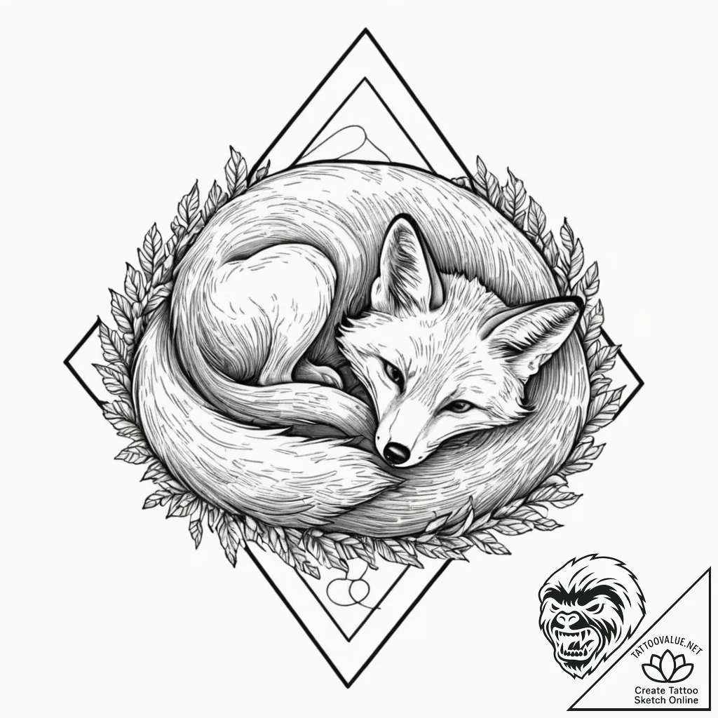 Tattoo design for an ankle, a fox, curled up... - tattoo sketch (№1751753855_0, 05.07.2025 22:17) — tattoovalue.net