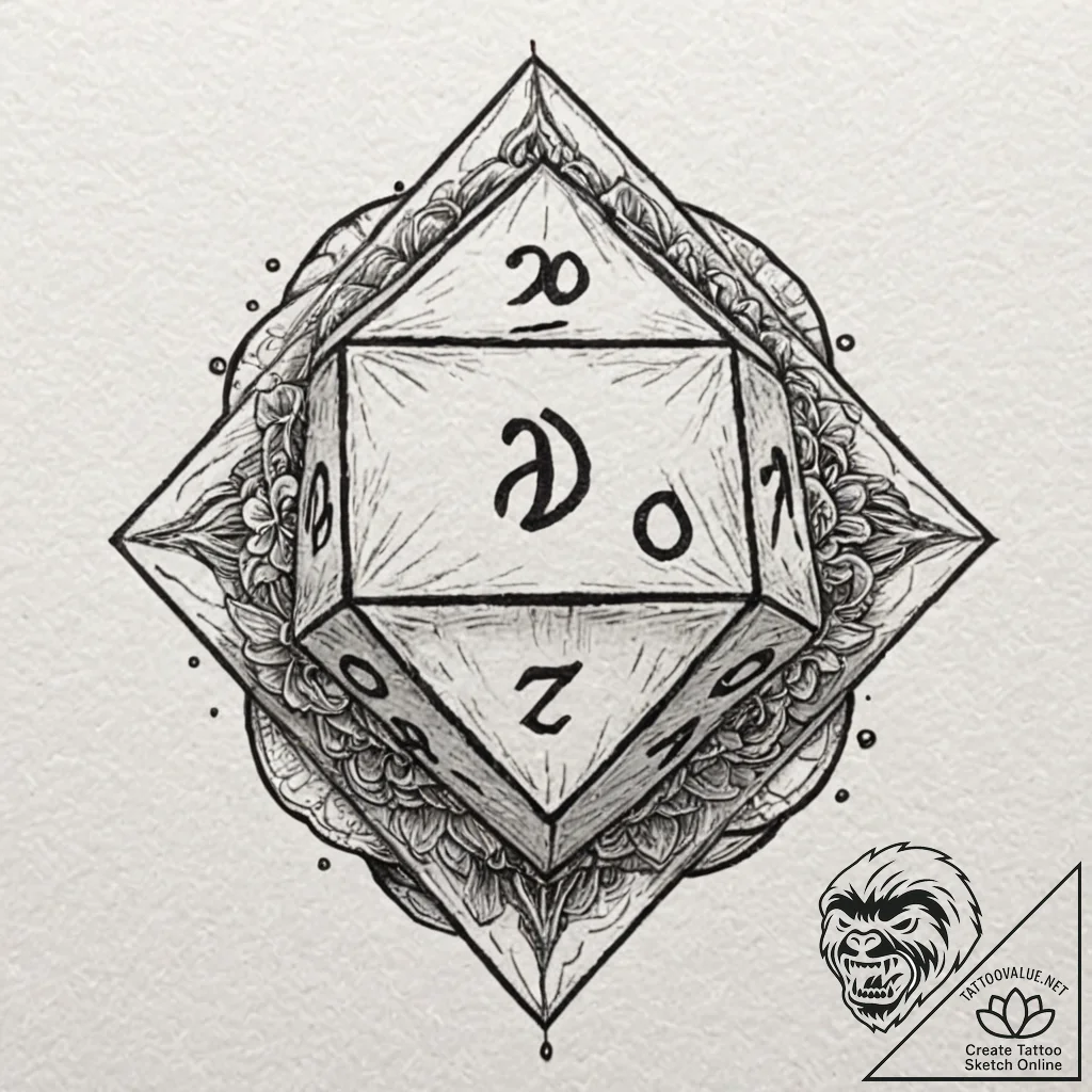 Tattoo design for shoulder, a d20 die (20-sid... - tattoo sketch (№1751754450_0, 05.07.2025 22:27) — tattoovalue.net