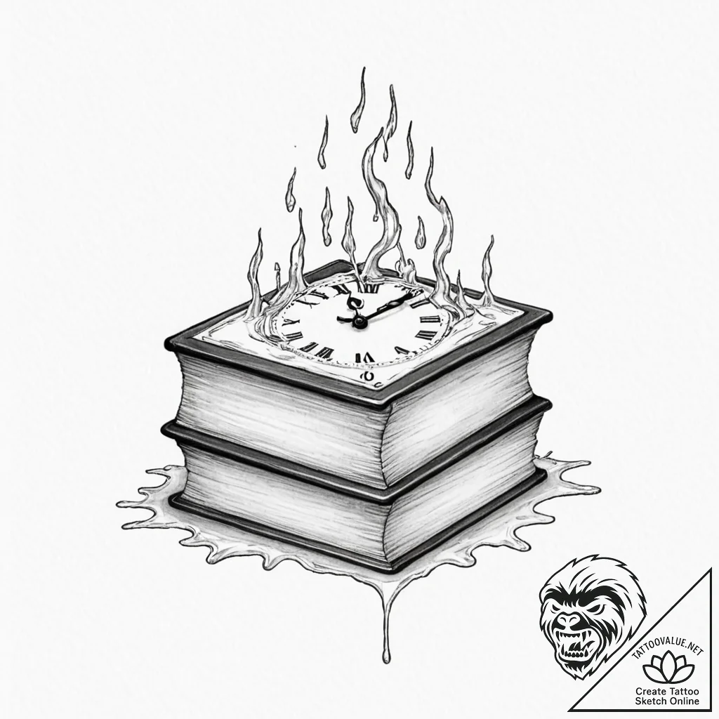 Tiny tattoo design, a clock face, melting off... - tattoo sketch (№1751754957_0, 05.07.2025 22:35) — tattoovalue.net