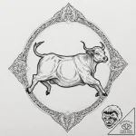 Tattoo design for a calf, a character in mid-… – tattoo sketch (№1751755292_0, 05.07.2025 22:41) — tattoovalue.net