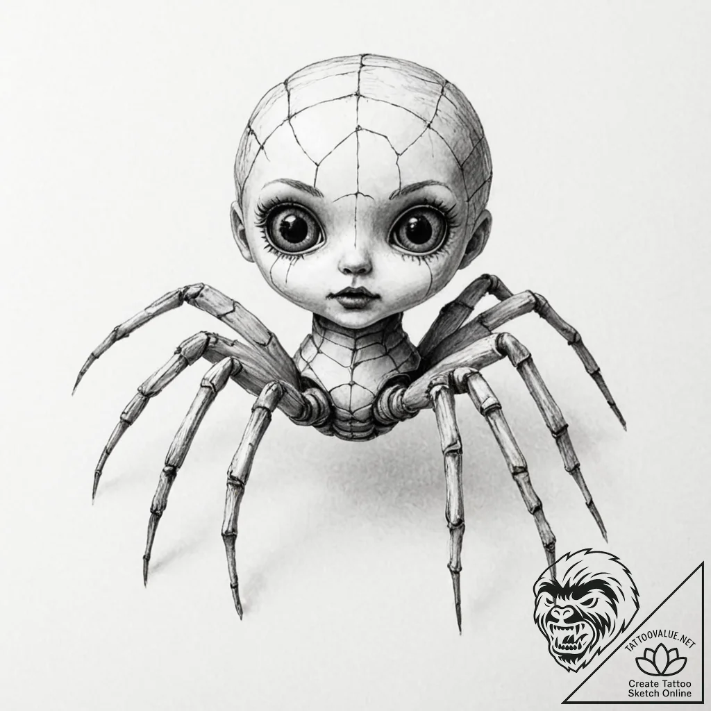 Tattoo design for an arm, a porcelain doll wi... - tattoo sketch (№1751755708_0, 05.07.2025 22:48) — tattoovalue.net