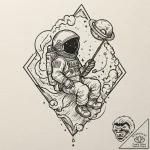 Tattoo design for shoulder, a tiny astronaut,… – tattoo sketch (№1751755792_0, 05.07.2025 22:49) — tattoovalue.net