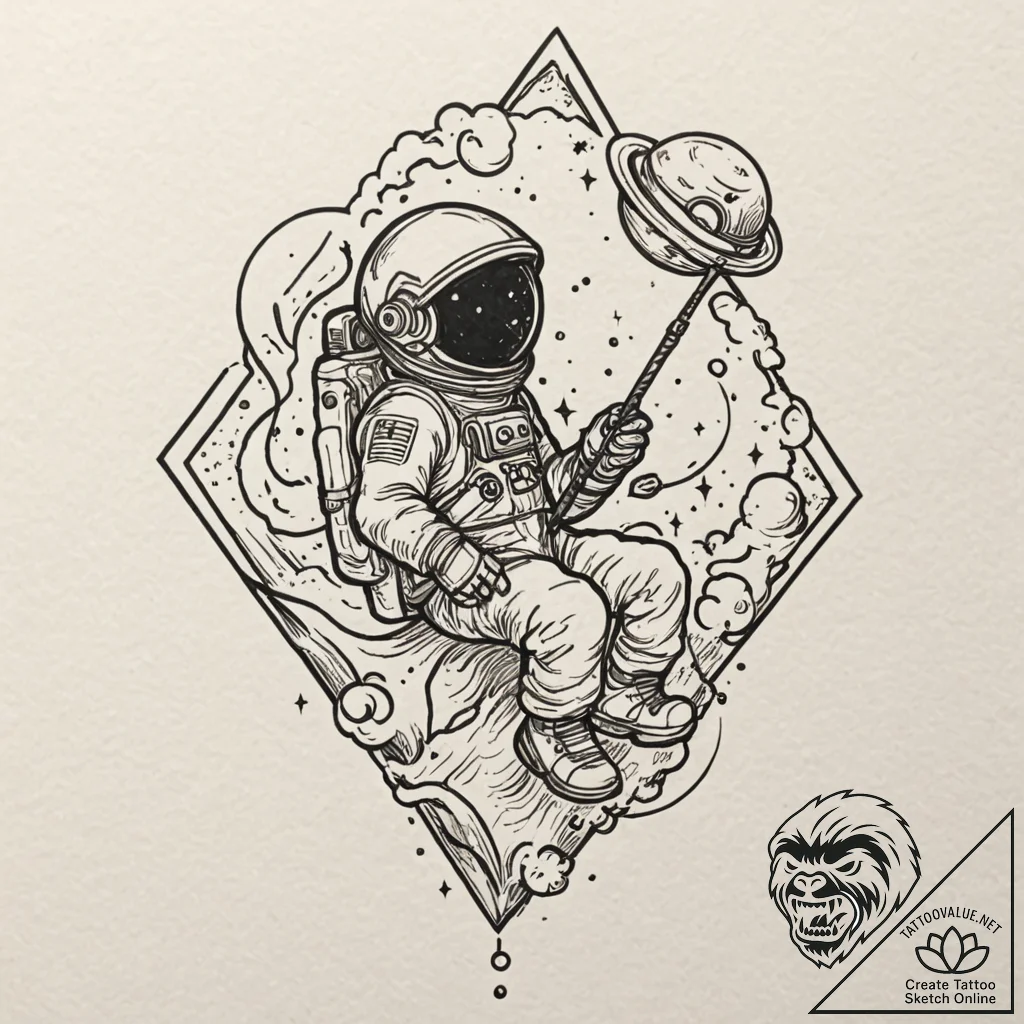 Tattoo design for shoulder, a tiny astronaut,... - tattoo sketch (№1751755792_0, 05.07.2025 22:49) — tattoovalue.net
