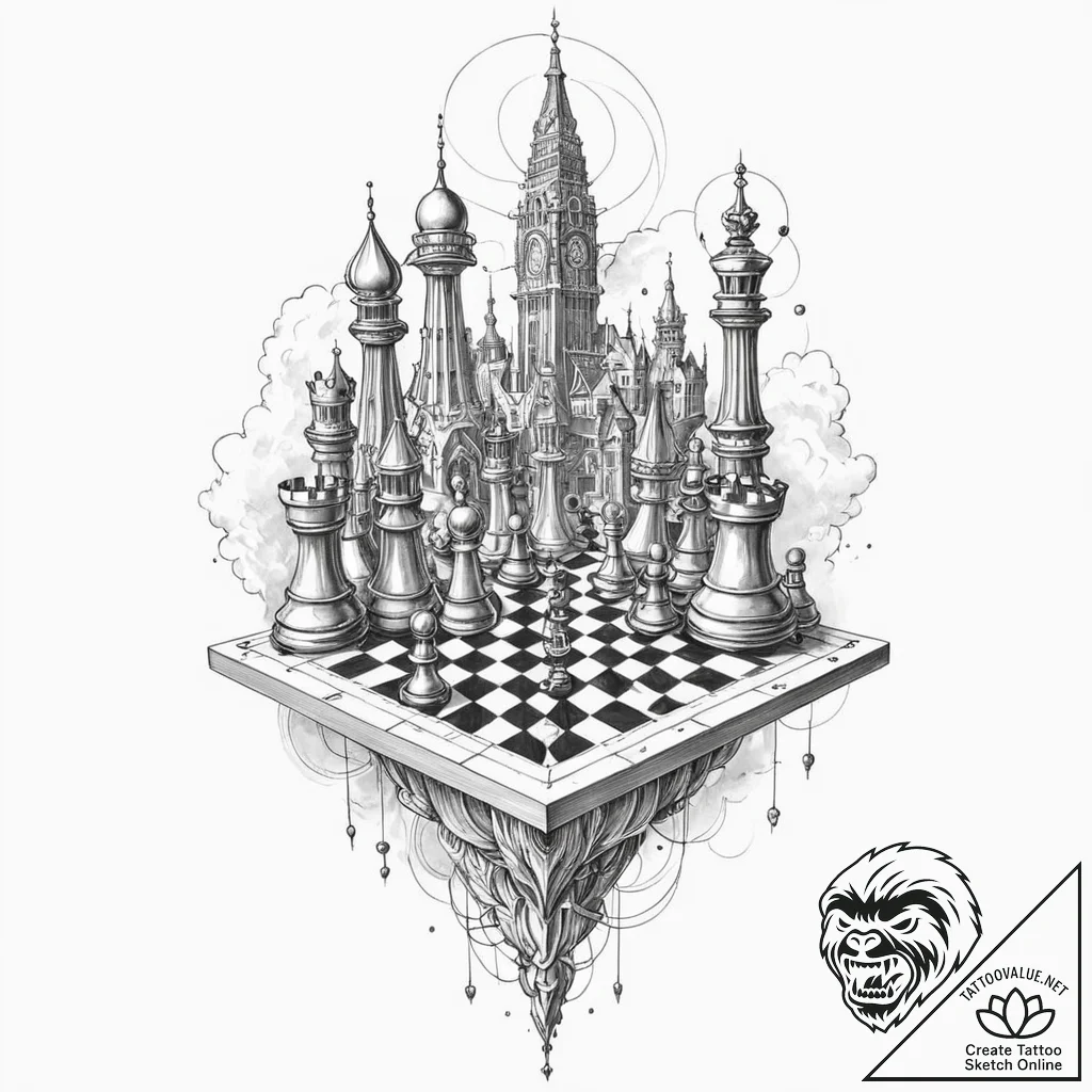 Tattoo design for an arm, a chess board, but... - tattoo sketch (№1751756047_0, 05.07.2025 22:54) — tattoovalue.net