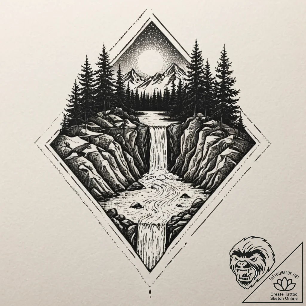 Tattoo design for an arm, a waterfall, but th... - tattoo sketch (№1751756216_0, 05.07.2025 22:56) — tattoovalue.net