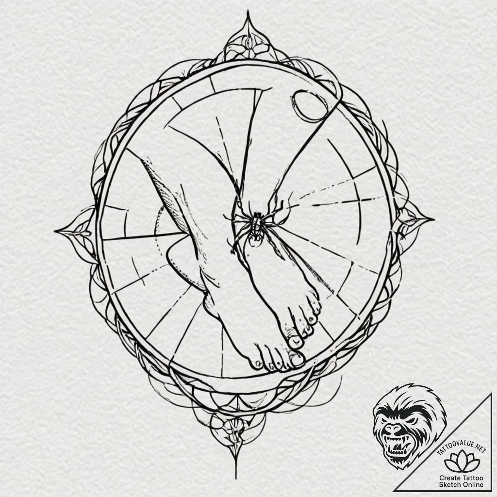 Tattoo design for a foot, a delicate spiderwe... - tattoo sketch (№1751757489_0, 05.07.2025 23:18) — tattoovalue.net