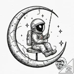 Tiny tattoo design, a tiny astronaut, sitting… – tattoo sketch (№1751757915_0, 05.07.2025 23:25) — tattoovalue.net