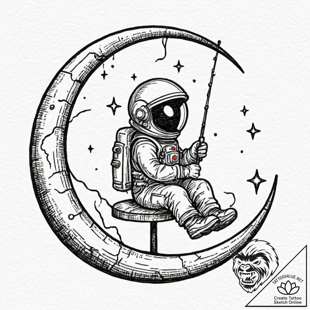 Tiny tattoo design, a tiny astronaut, sitting... - tattoo sketch (№1751757915_0, 05.07.2025 23:25) — tattoovalue.net