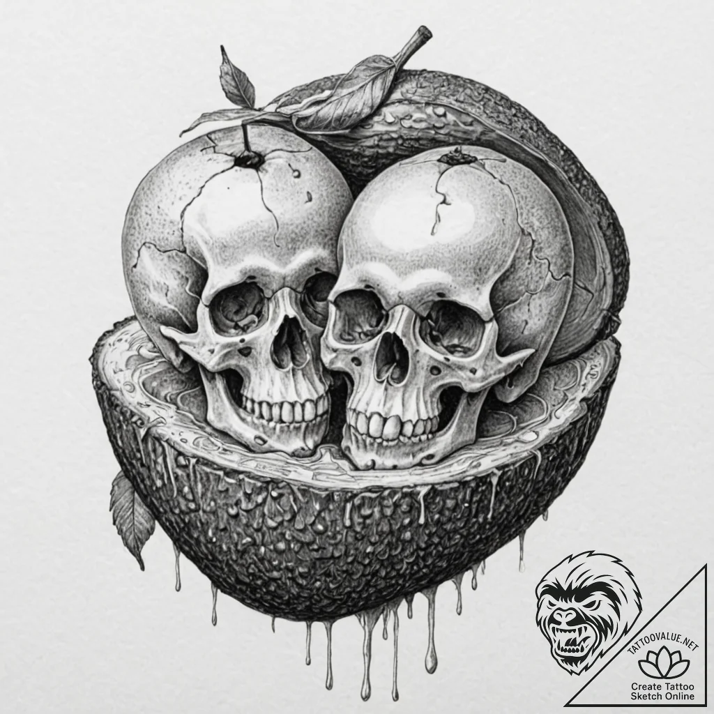 Tattoo design for an arm, an avocado, split i... - tattoo sketch (№1751758000_0, 05.07.2025 23:26) — tattoovalue.net