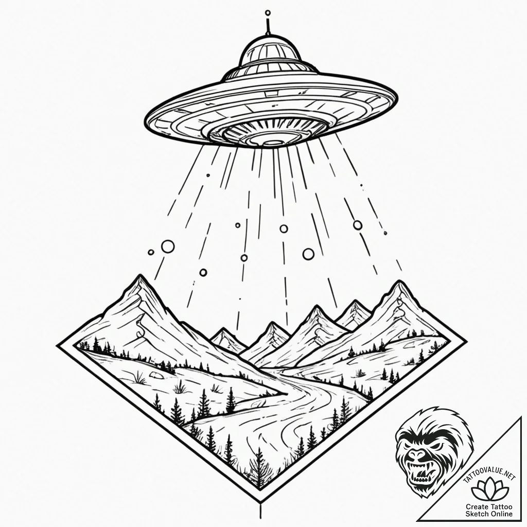 Tiny tattoo design, a tiny ufo, abducting a s... - tattoo sketch (№1751758087_0, 05.07.2025 23:28) — tattoovalue.net