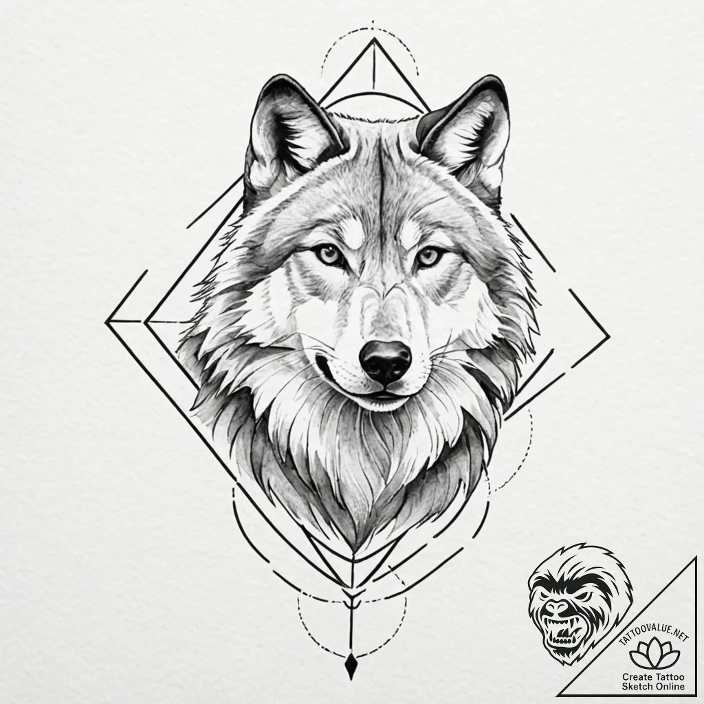Tattoo design for shoulder, a wolf's face, ha... - tattoo sketch (№1751758423_0, 05.07.2025 23:33) — tattoovalue.net