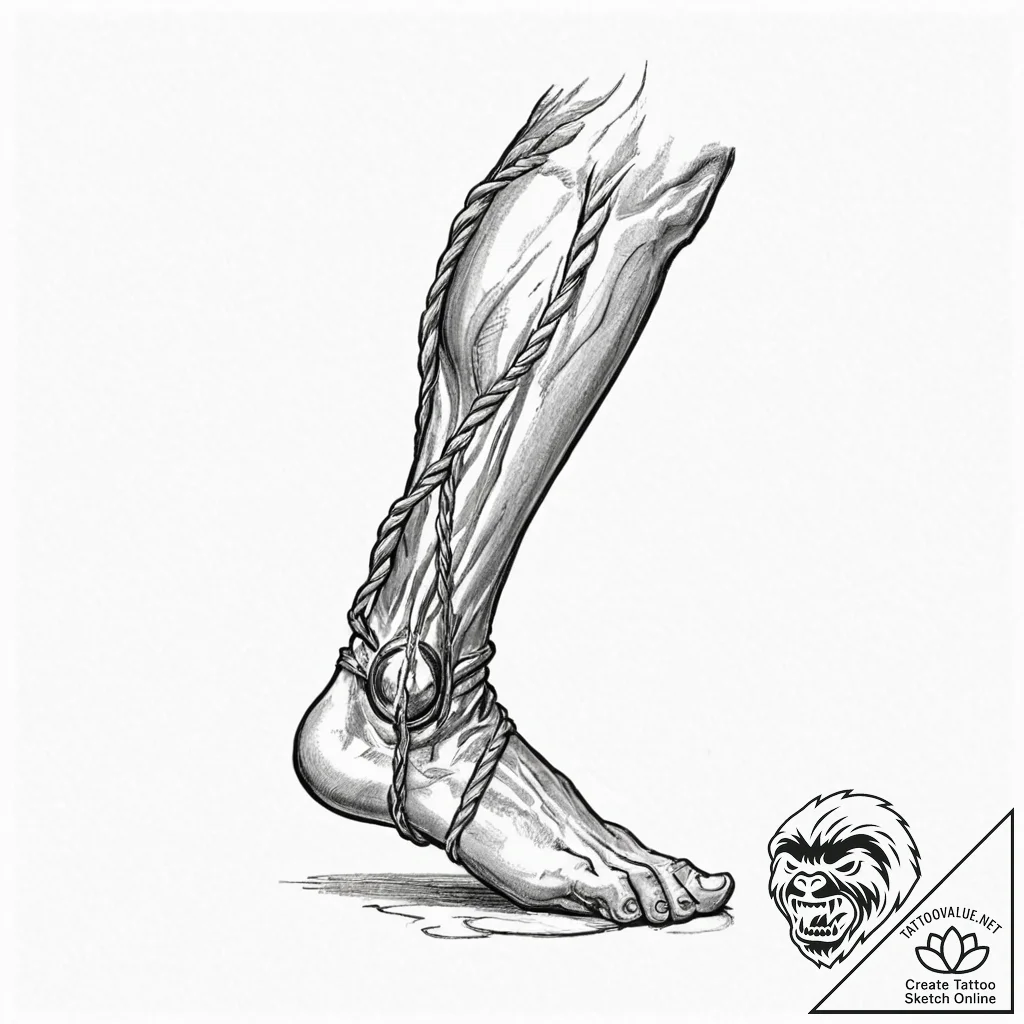 Tattoo design for a leg, the achilles tendon... - tattoo sketch (№1751758594_0, 05.07.2025 23:36) — tattoovalue.net