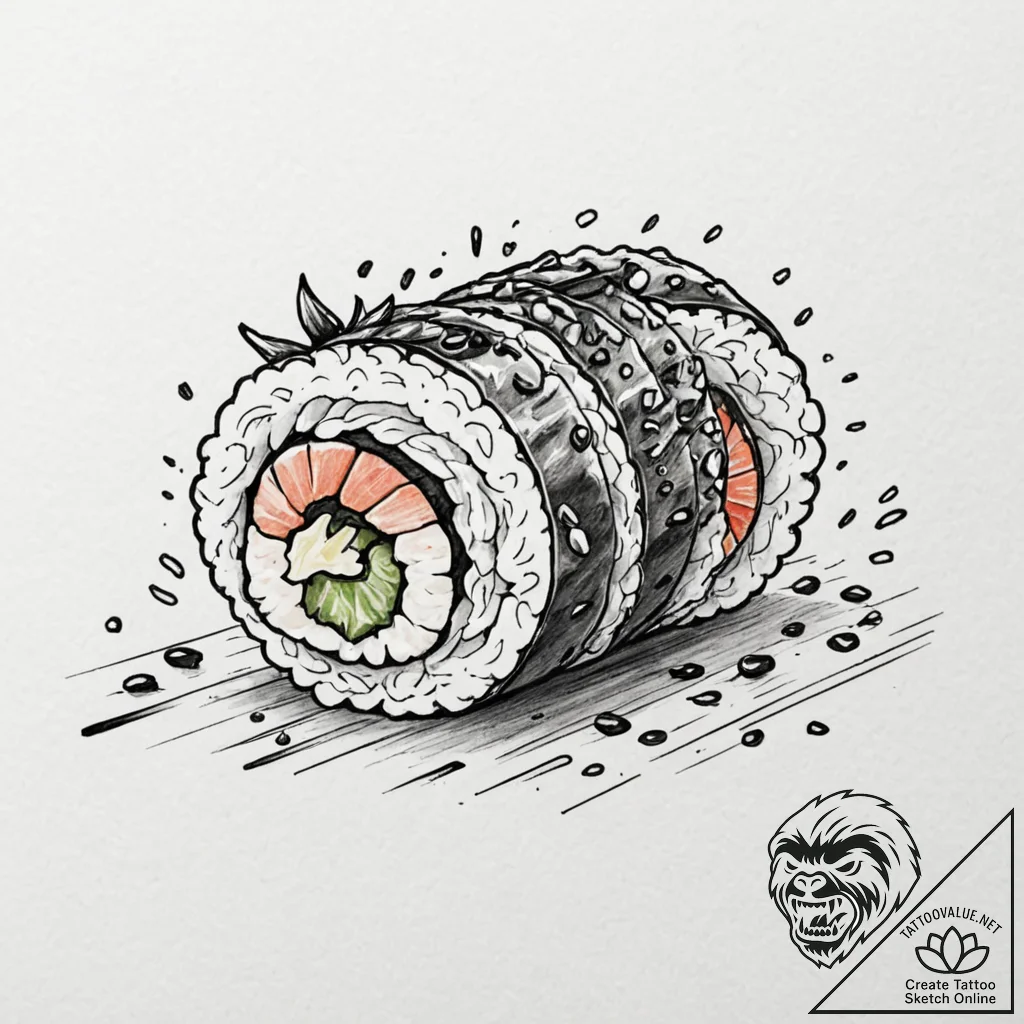 Tattoo design for an arm, a sushi roll (maki)... - tattoo sketch (№1751758679_0, 05.07.2025 23:37) — tattoovalue.net