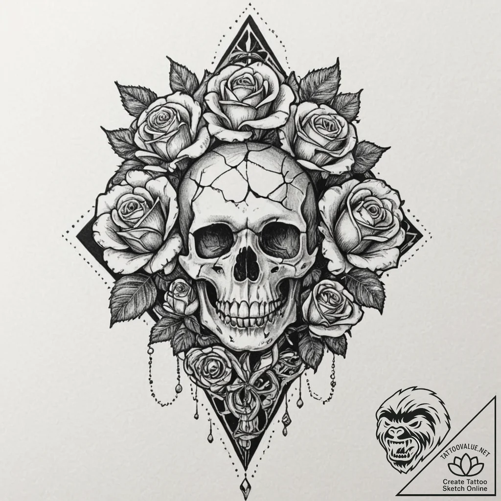 Tattoo design for an arm, a porcelain doll wi... - tattoo sketch (№1751758850_0, 05.07.2025 23:40) — tattoovalue.net