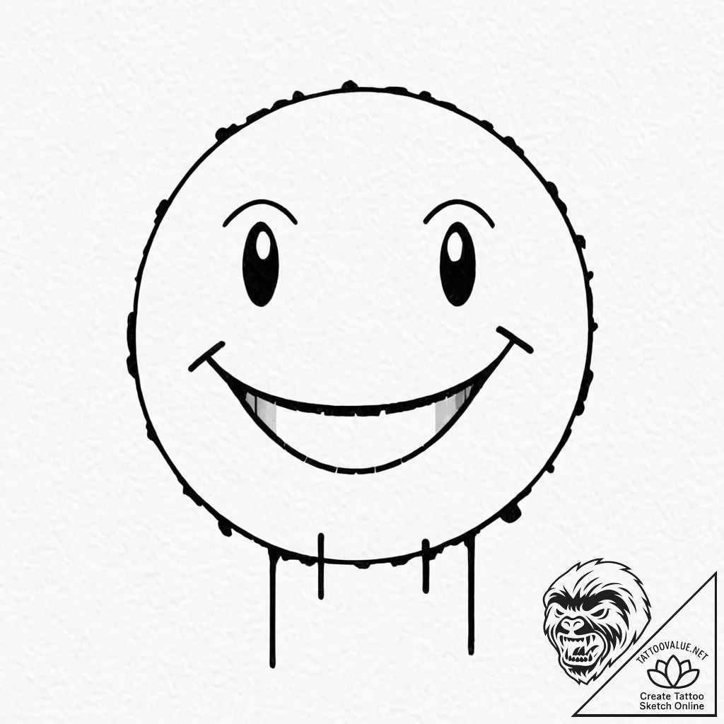 Tiny tattoo design, a glitchy, distorted smil... - tattoo sketch (№1751759104_0, 05.07.2025 23:45) — tattoovalue.net