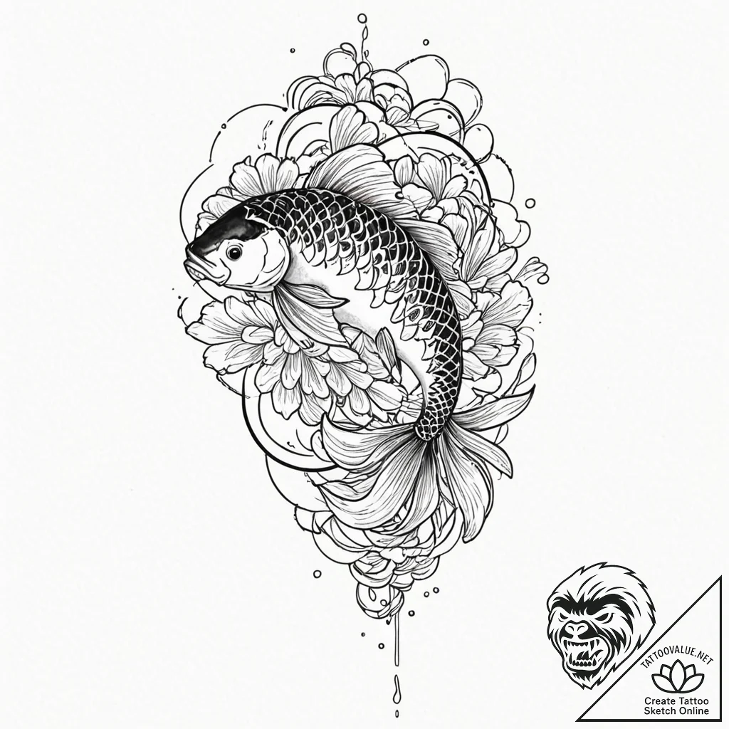 Tattoo design for a foot, a koi fish, swimmin... - tattoo sketch (№1751759358_0, 05.07.2025 23:49) — tattoovalue.net