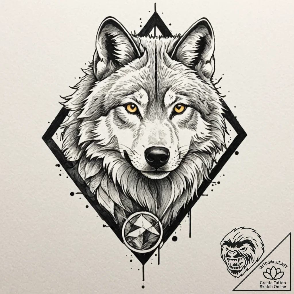 Tattoo design for shoulder, a wolf's face, ha... - tattoo sketch (№1751759442_0, 05.07.2025 23:50) — tattoovalue.net