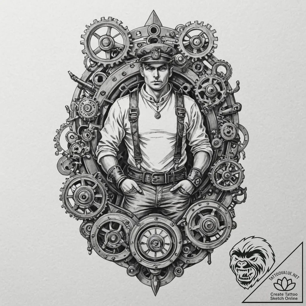Tattoo design for shoulder, a steampunk armor... - tattoo sketch (№1751759949_0, 05.07.2025 23:59) — tattoovalue.net