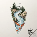 Tattoo design for a leg wrap, a flowing river… – tattoo sketch (№1751760454_0, 06.07.2025 00:07) — tattoovalue.net