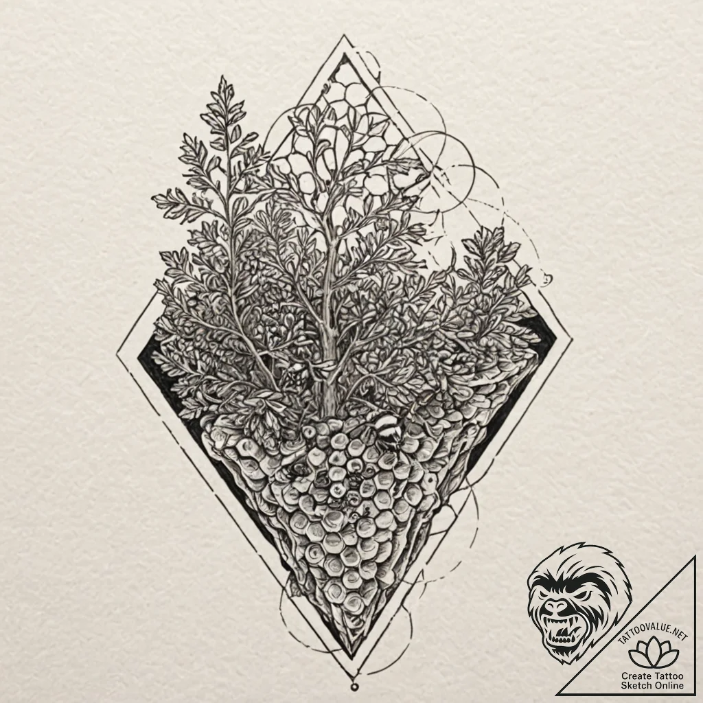Tattoo design for an arm, a honeycomb, some c... - tattoo sketch (№1751760622_0, 06.07.2025 00:10) — tattoovalue.net