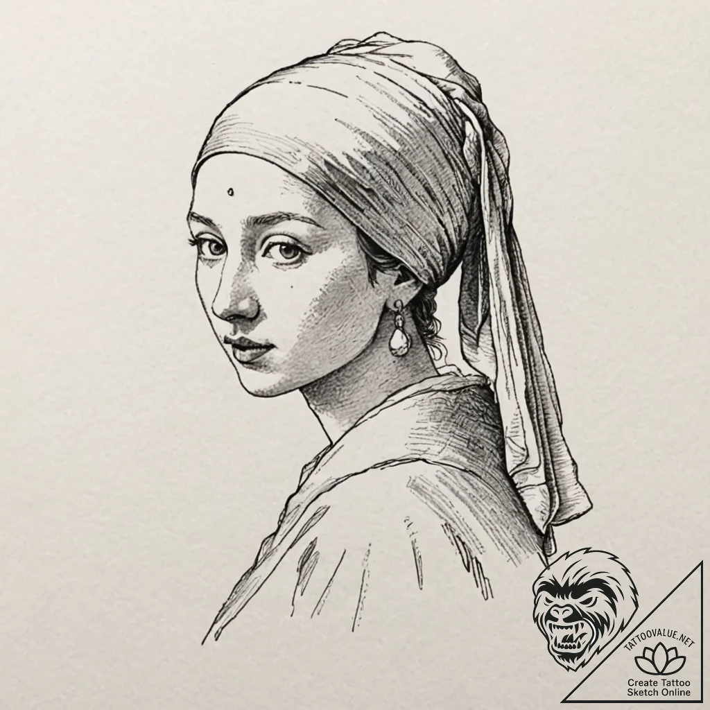 Tattoo design for an arm, the girl with the p... - tattoo sketch (№1751760794_0, 06.07.2025 00:13) — tattoovalue.net