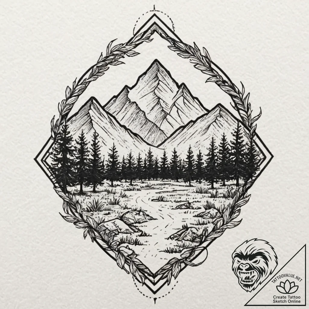Tattoo design for an ankle, a tiny landscape... - tattoo sketch (№1751761131_0, 06.07.2025 00:18) — tattoovalue.net