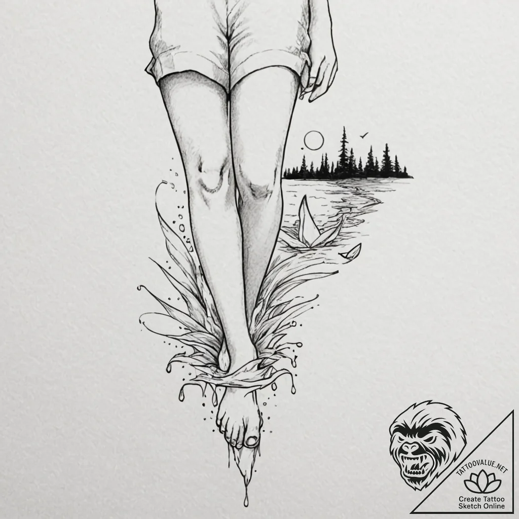 Tattoo design for a leg, a single tear fallin... - tattoo sketch (№1751761299_0, 06.07.2025 00:21) — tattoovalue.net