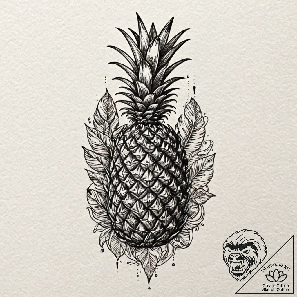 Tattoo design for an arm, a pineapple, but it... - tattoo sketch (№1751761384_0, 06.07.2025 00:23) — tattoovalue.net