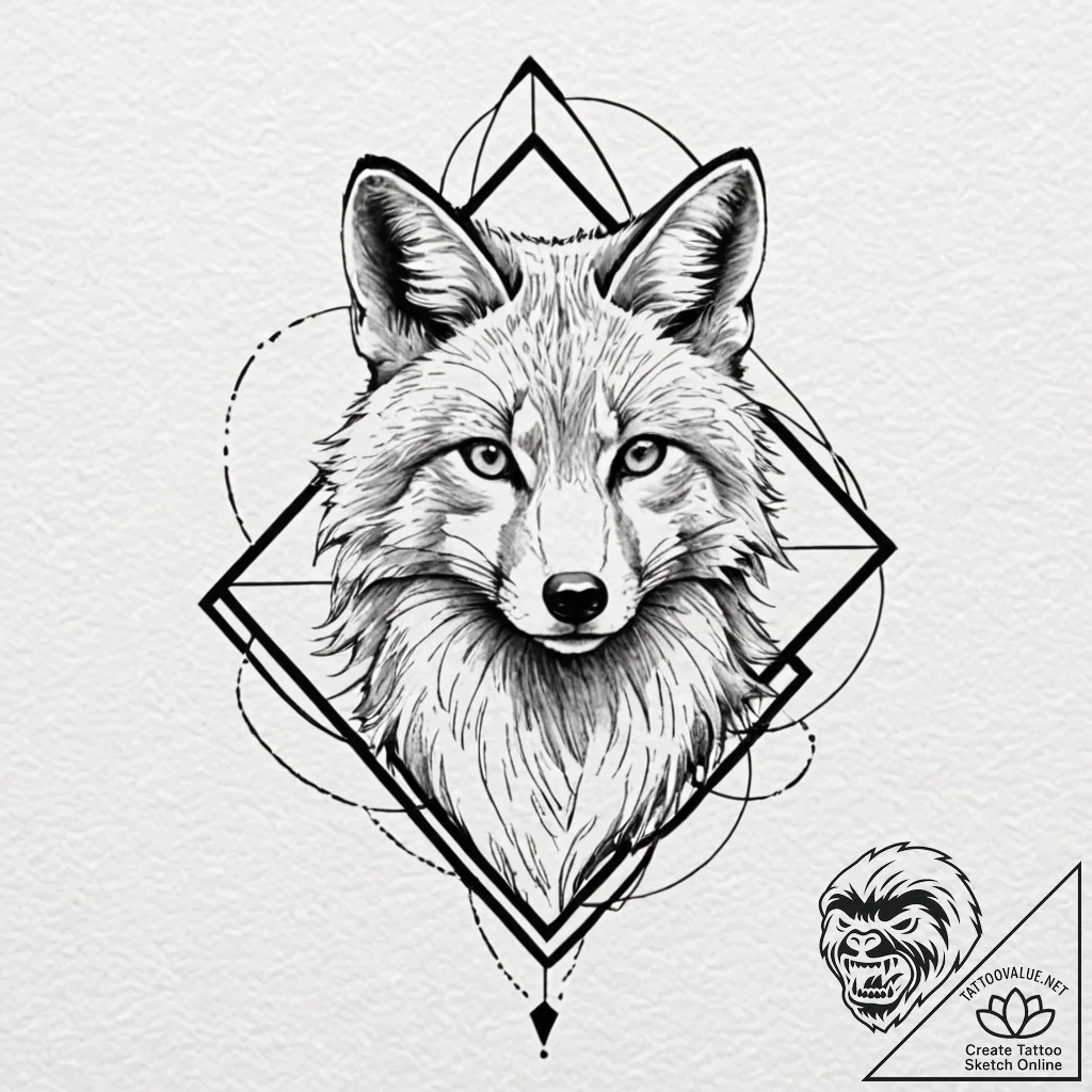 Tattoo design for shoulder, a geometric fox h... - tattoo sketch (№1751761551_0, 06.07.2025 00:25) — tattoovalue.net