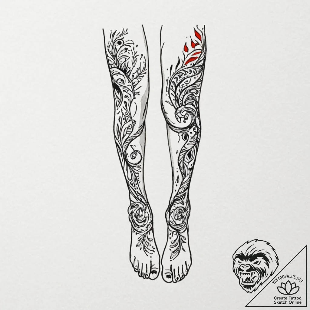 Tattoo design for two legs, a beautiful porta... - tattoo sketch (№1751762227_0, 06.07.2025 00:37) — tattoovalue.net