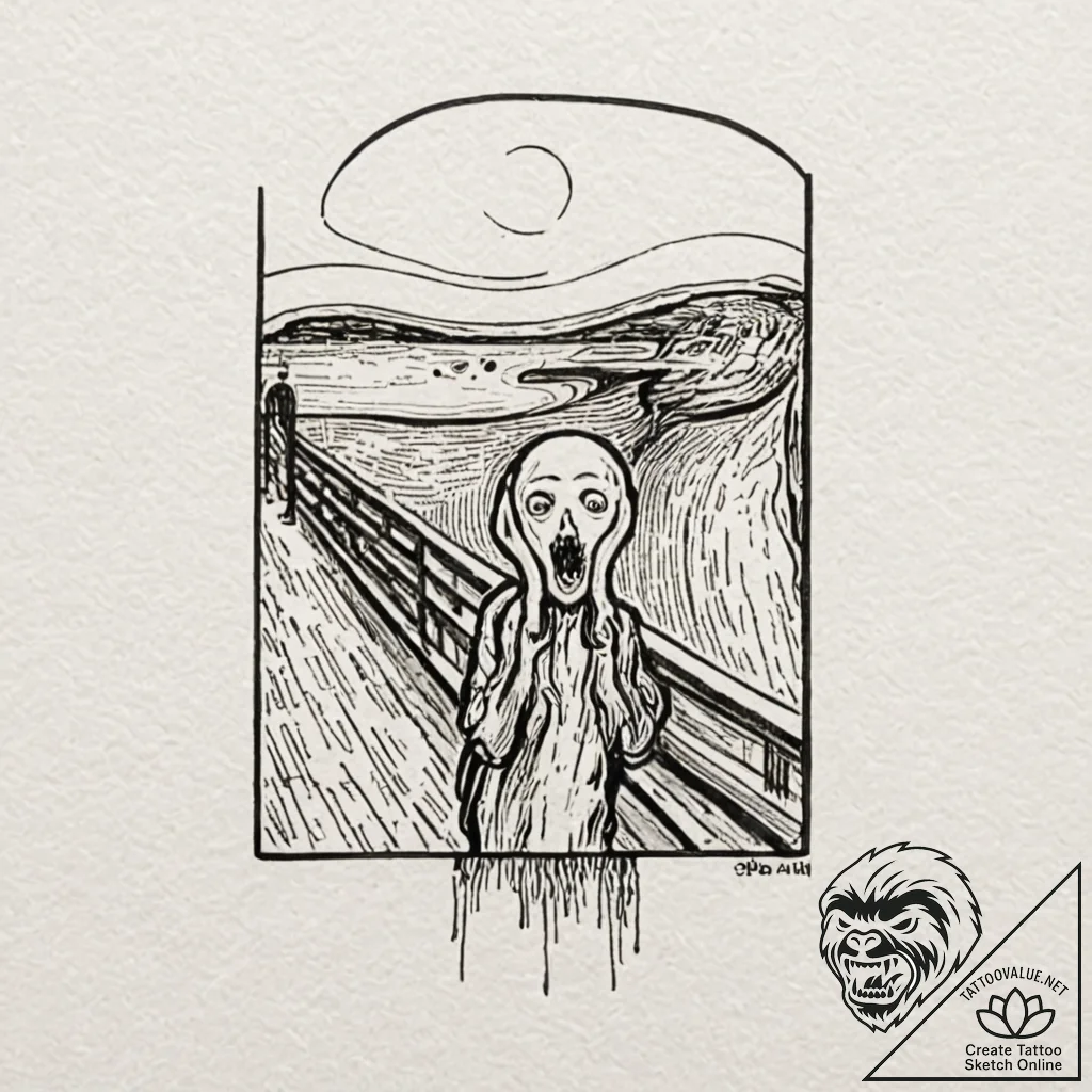 Tattoo design for an arm, the scream by edvar... - tattoo sketch (№1751762648_0, 06.07.2025 00:44) — tattoovalue.net