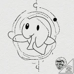 Tattoo design for shoulder, a ghost from pac-… – tattoo sketch (№1751763152_0, 06.07.2025 00:52) — tattoovalue.net