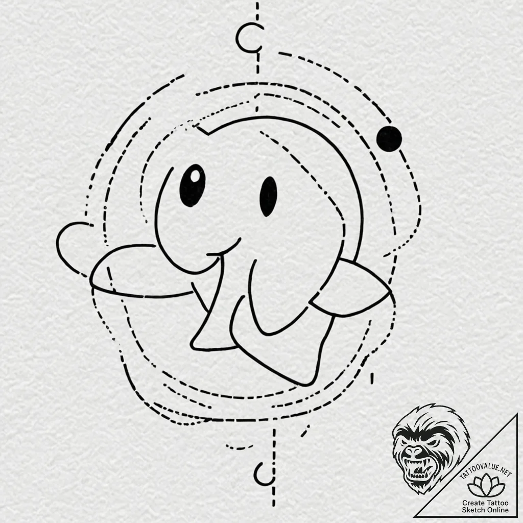 Tattoo design for shoulder, a ghost from pac-... - tattoo sketch (№1751763152_0, 06.07.2025 00:52) — tattoovalue.net