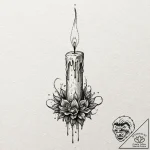 Tattoo design for a shin, a long, burning can… – tattoo sketch (№1751763237_0, 06.07.2025 00:53) — tattoovalue.net