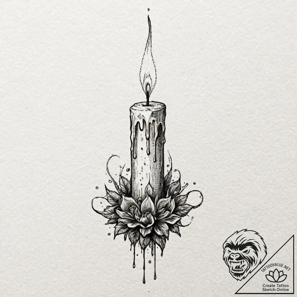Tattoo design for a shin, a long, burning can... - tattoo sketch (№1751763237_0, 06.07.2025 00:53) — tattoovalue.net