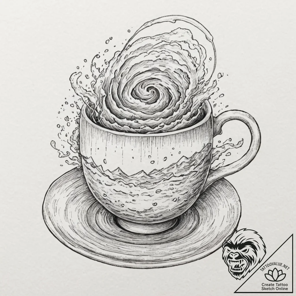 Tattoo design for an arm, a teacup, but it co... - tattoo sketch (№1751763322_0, 06.07.2025 00:55) — tattoovalue.net
