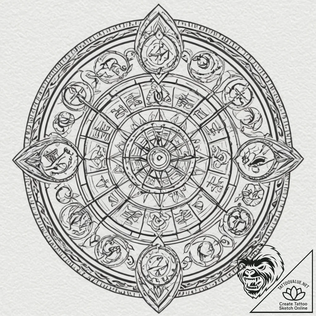 Tattoo design for shoulder, a stylized zodiac... - tattoo sketch (№1751763913_0, 06.07.2025 01:05) — tattoovalue.net