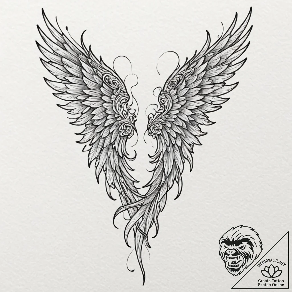 Tattoo design for two legs, a pair of angel w... - tattoo sketch (№1751764079_0, 06.07.2025 01:07) — tattoovalue.net