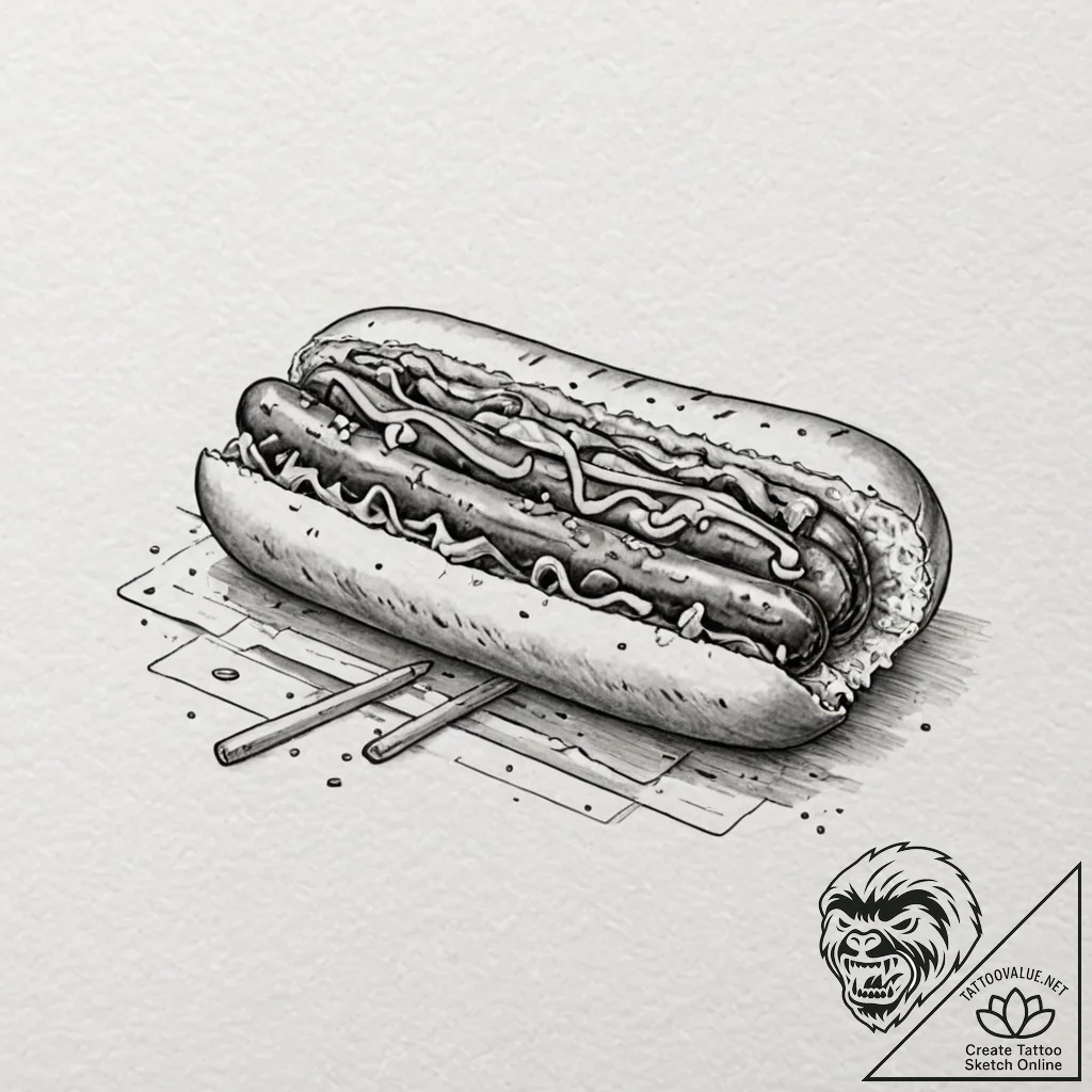 Tattoo design for an arm, a hot dog, but the... - tattoo sketch (№1751764164_0, 06.07.2025 01:09) — tattoovalue.net