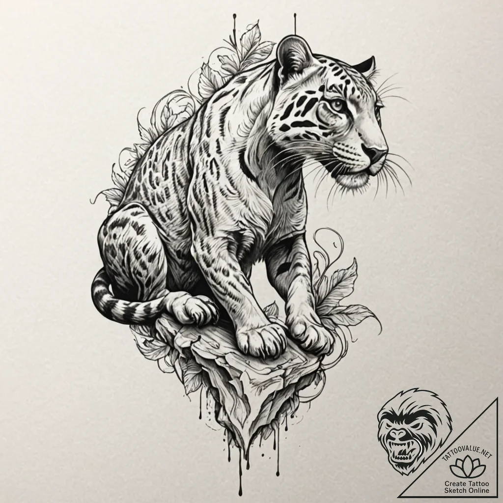 Tattoo design for a calf, a powerful panther,... - tattoo sketch (№1751764417_0, 06.07.2025 01:13) — tattoovalue.net