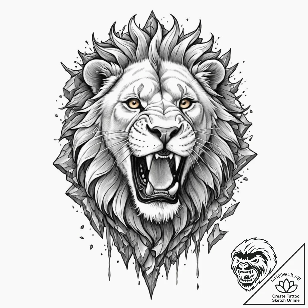 Tattoo design for shoulder, a roaring lion's... - tattoo sketch (№1751765270_0, 06.07.2025 01:27) — tattoovalue.net