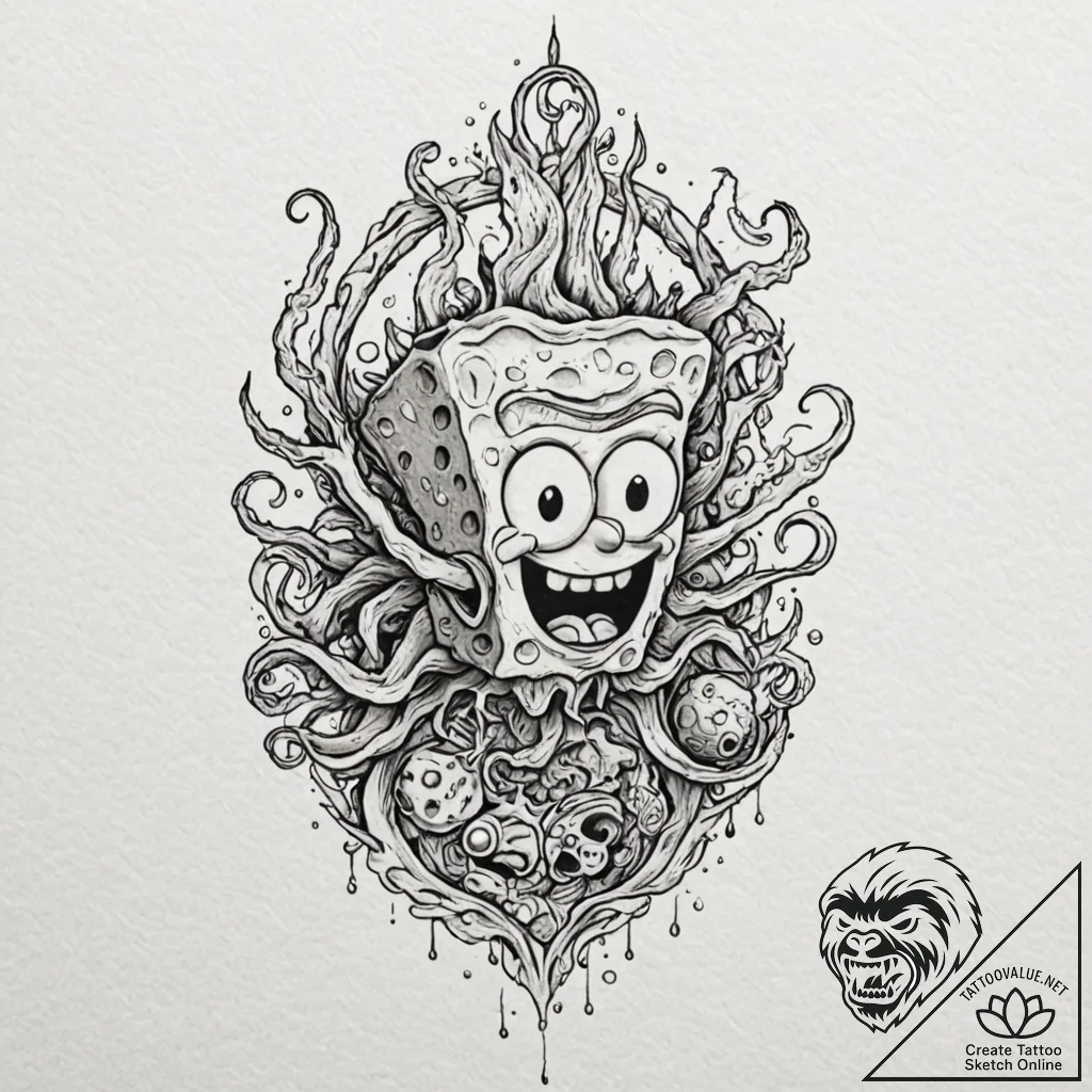 Tattoo design for an arm, spongebob squarepan... - tattoo sketch (№1751765354_0, 06.07.2025 01:29) — tattoovalue.net