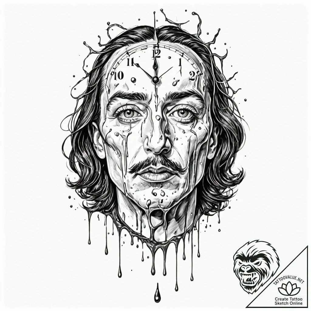 Tattoo design for shoulder, a melting clock,... - tattoo sketch (№1751765879_0, 06.07.2025 01:37) — tattoovalue.net