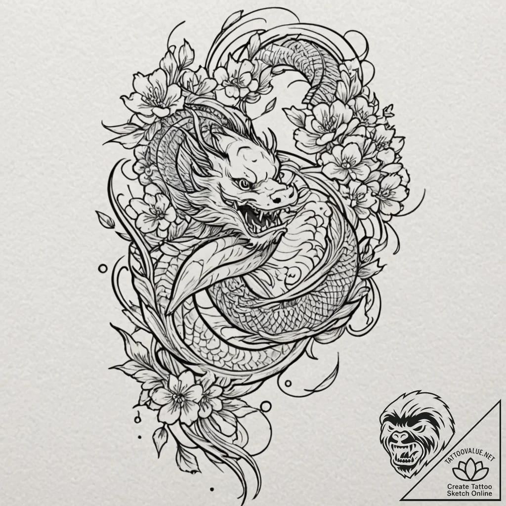 Tattoo design for a leg, a delicate art nouve... - tattoo sketch (№1751766042_0, 06.07.2025 01:40) — tattoovalue.net
